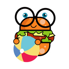 Burger Character Cute Cartoon With Volley Ball Vector Template Design Illustration