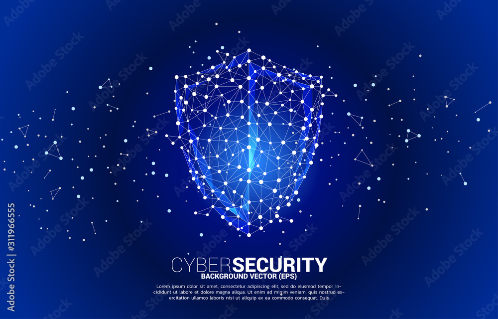 Poster protection shield icon from dot connect line polygon network. concept of guard security and safety