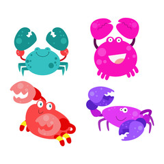 Crab Character Cute Cartoon Funny Happy Set Vector Template Design Illustration
