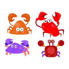 Crab Character Cute Cartoon Funny Happy Set Vector Template Design Illustration