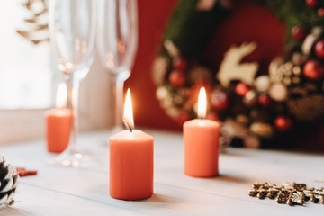 Beautiful composition of christmas decorations on the table