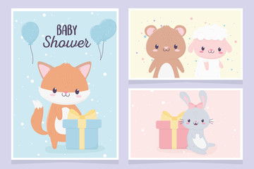 baby shower cute little fox bunny bear sheep gift boxes greeting cards