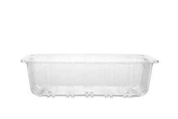 Transparent plastic food tray isolated on white background