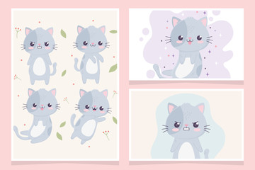 kawaii cartoon cute cats characters faces expressions banners