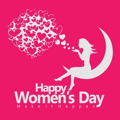 Postcard women day with silhouette women and love flowers