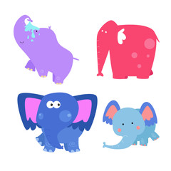 Elephant Cute Cartoon Character Animal Set Logo Vector Template Design Illustration