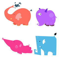 Elephant Cute Cartoon Character Animal Set Logo Vector Template Design Illustration