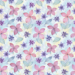  Hand painted colorful flowers. Flower pattern for design. Seamless floral pattern. Drawn flowers for packaging, wallpaper, fabric. Delicate flowers for the holiday.