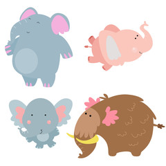 Elephant Cute Cartoon Character Animal Set Logo Vector Template Design Illustration