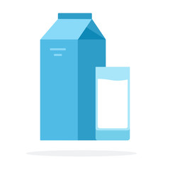 Packaged milk and a glass of milk