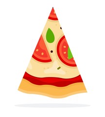 Triangular slice of Margherita Pizza flat icon vector isolated