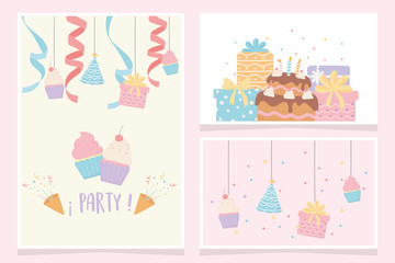 birthday festive celebration cake cupcakes gifts party decoration cards