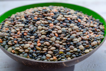 Colorful mix of lentils legumes ready for cooking, tasty vegetarian food commonly used in South Asian cuisine