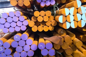 Steel rods in stock. The transport form of steel. Steel for expo