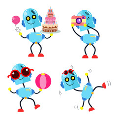 Fun Robot Activity Set. Boy Robot Robots. Cartoon Cute Vector Template Design Illustration
