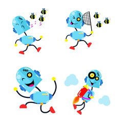 Fun Robot Activity Set. Boy Robot Robots. Cartoon Cute Vector Template Design Illustration
