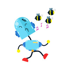 Fun Robot Activity Bee Hunt. Boy Robot Robots. Cartoon Cute Vector Template Design Illustration