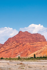 The red rock formations of Danxia landform in Xinjiang of China