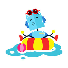 Obraz na płótnie Canvas Fun Robot Activity in Swimming Pool. Boy Robot Robots. Cartoon Cute Vector Template Design Illustration