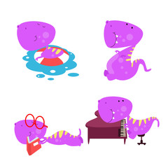 happy dinosaur set cute cartoon vector template design illustration