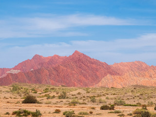 The red rock formations of Danxia landform in Xinjiang of China