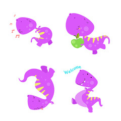 happy dinosaur set cute cartoon vector template design illustration