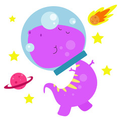 happy dinosaur Astronauts cute cartoon vector template design illustration