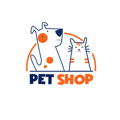 Pet shop Logo Cartoon Animals Dog Cat Vector Template Design Illustration Icon