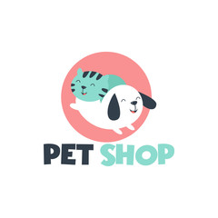 Pet shop Logo Cartoon Animals Dog Cat Vector Template Design Illustration Icon