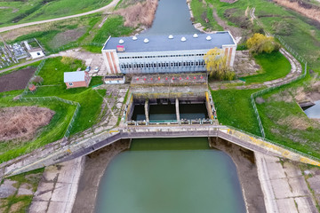 Water pumping station of irrigation system of rice fields. View