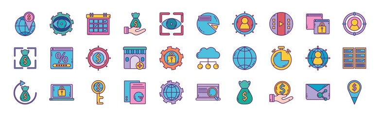 business strategy digital marketing icons set