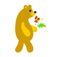 Bear with strawberry cartoon style vector icon
