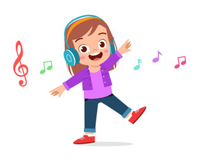happy cute kid girl listen to music
