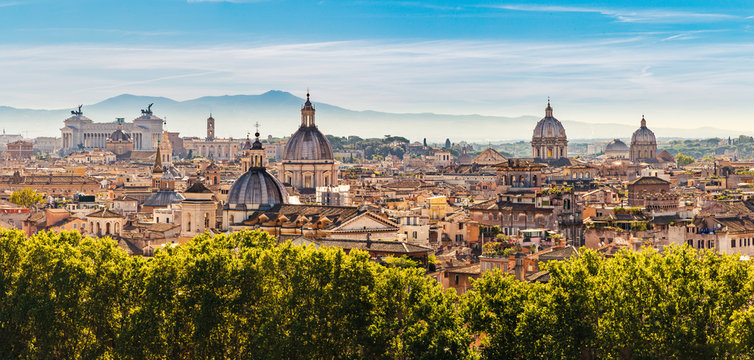 Panorama of the ancient city of Rome, Italy from the Castel Sant'Angelo