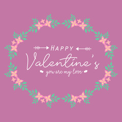 Happy valentine Greeting card design, with leaf and floral unique frame. Vector