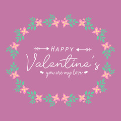 Happy valentine invitation card Design, with ornate of leaf and flower antique frame. Vector