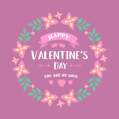 Beautiful Ornate pink floral frame, for happy valentine greeting card design. Vector
