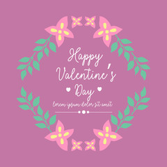 Elegant invitation card for happy valentine, with seamless ornate leaf floral frame. Vector