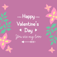 Romantic design of pink floral frame, for happy valentine greeting card. Vector