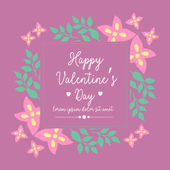 Romantic design of pink floral frame, for happy valentine greeting card. Vector