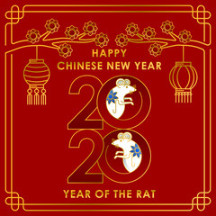 2020 Chinese New Year decorative elements. Happy Chinese New Year 2020, new year, Chinese new year 2020 year of the rat, Chinese new year greetings, Year of the Rat, lunar new year, 2020 Beginning con