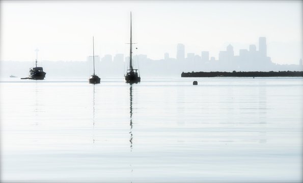 Boats and the Seattle skyline seen from Bainbridge Island