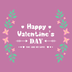 Cute pink wreath frame, for happy valentine wallpaper greeting card design. Vector
