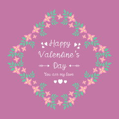 Decoration of happy valentine invitation card template, with elegant texture of pink flower frame. Vector