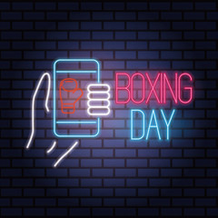 boxing day sale neon lights with smartphone