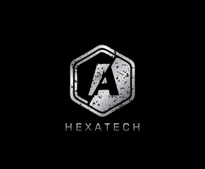 Metal A Letter Logo Icon, Modern Hexagon A Design Concept.