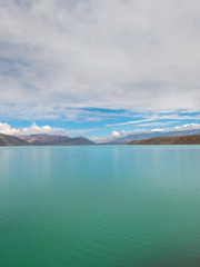 Beautiful scenery of turquoise blue lake and snow-capped mountains