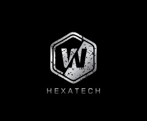 Metal W Letter Logo Icon, Modern Hexagon W Design Concept.