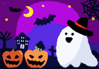 ハロウィンのお化けとかぼちゃイラスト