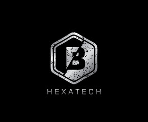 Metal B Letter Logo Icon, Modern Hexagon B Design Concept.